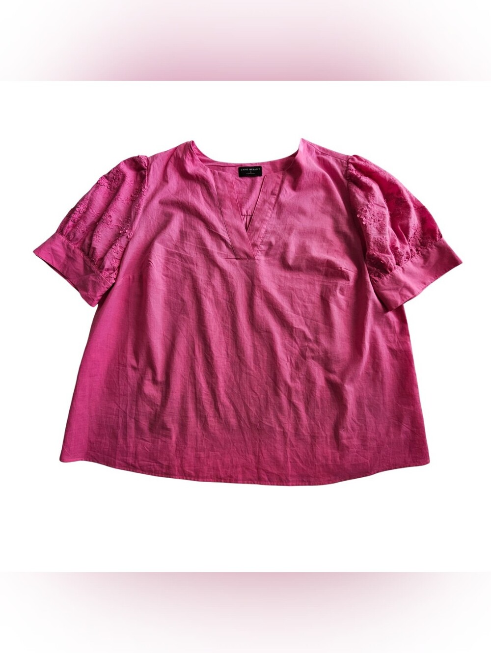 Lane Bryant Womens Plus Size 18 Floral Embroidered Puff-Sleeve Top